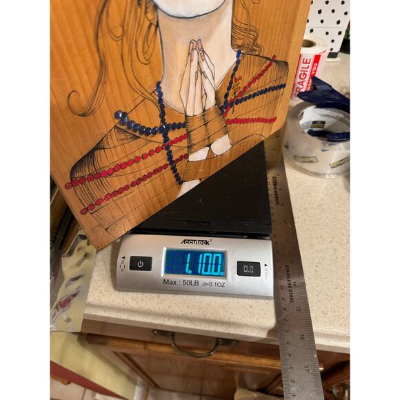 Hand drawn and painted Asian style woman on wood signed dated 2012 - Picture 11 of 11